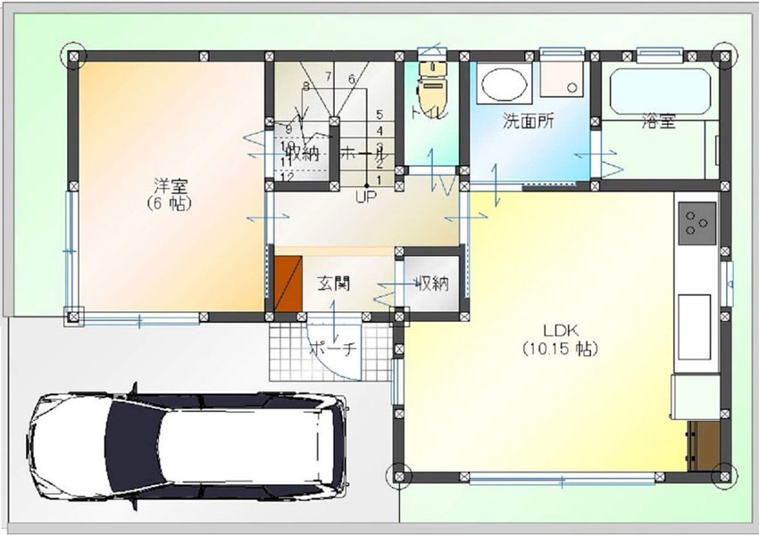 14坪・狭小2階建て住宅の間取り「1階」