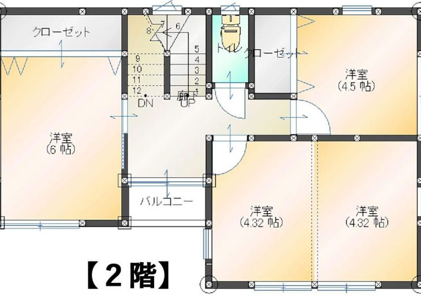 14坪・狭小2階建て住宅の間取り「2階」