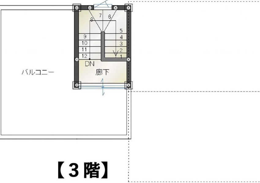 14坪・狭小2階建て住宅の間取り「3階バルコニー」