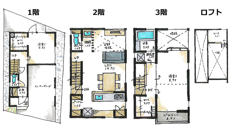 10坪の狭小住宅の間取り画像「間取り図」