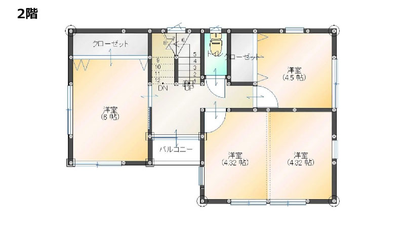 【5LDK】14坪・2階建て狭小住宅の間取り_2階